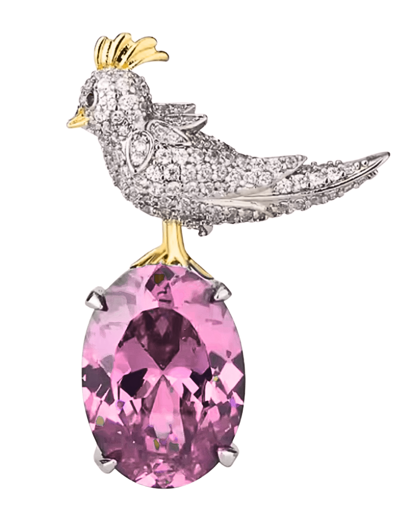 Fleur de Camélia Laya Rhinestone Bird on Rock Brooch in Lilac