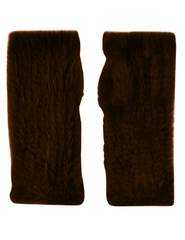Fleur de Camélia Mink Knit Fingerless Gloves in Coffee