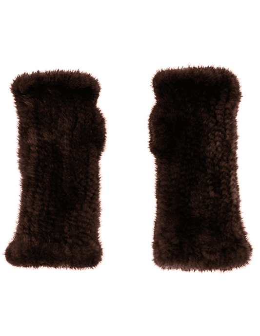 Fleur de Camélia Mink Knit Fingerless Gloves in Coffee