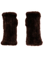 Fleur de Camélia Mink Knit Fingerless Gloves in Coffee