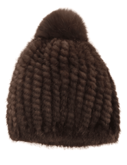 Fleur de Camélia Mink Knit Pom Pom Hat in Dark Coffee flat