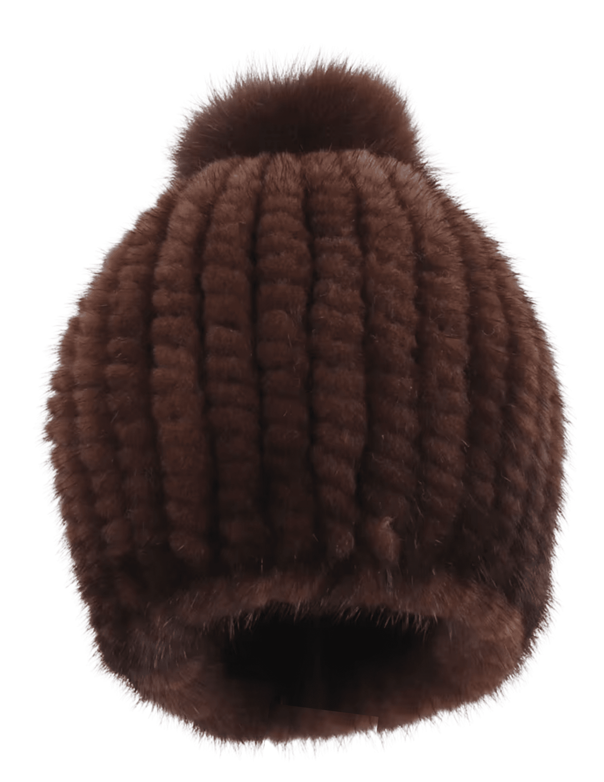 Fleur de Camélia Mink Knit Pom Pom Hat in Dark Coffee