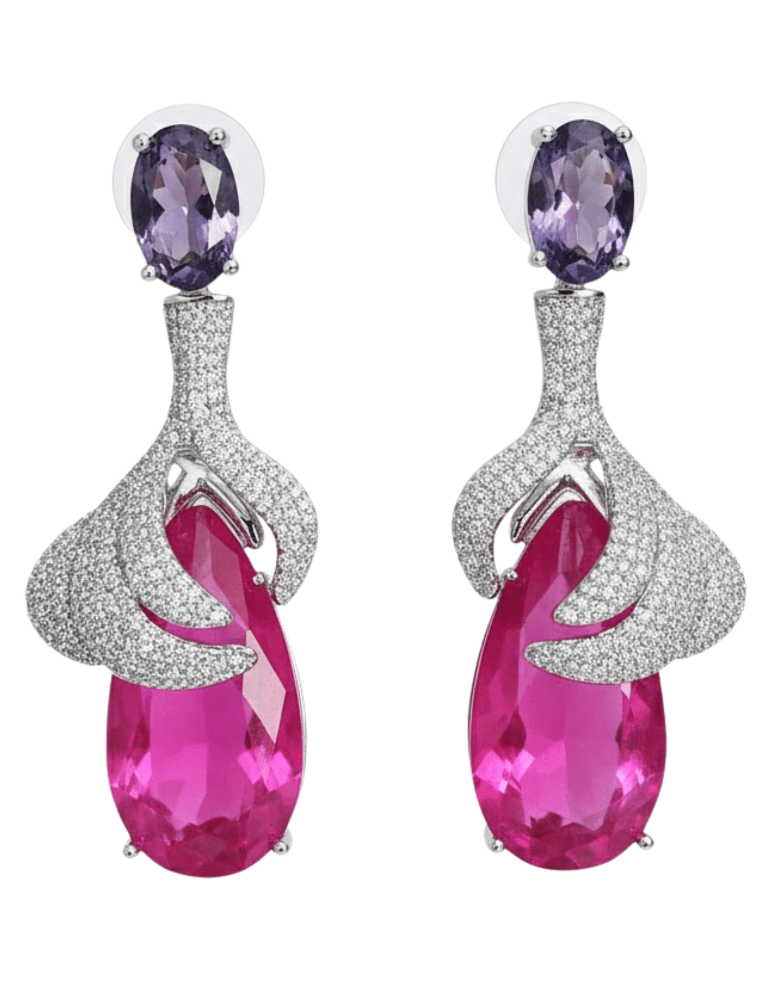 Fleur de Camélia Monica Statement Earrings in Pink and Purple.