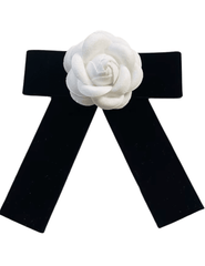 Fleur de Camélia Nala Velvet Ribbon Brooch in Black & White
