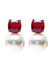 Fleur de Camélia Rosa Pearl Earrings with red gemstone and pearl drop