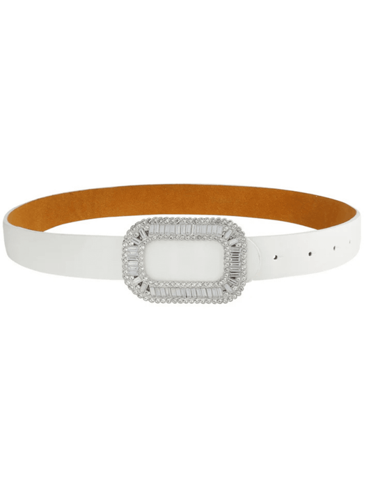 Fleur de Camélia Stella Leather Embellished Belt in White
