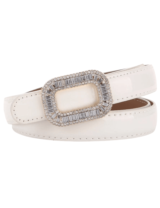 Fleur de Camélia Stella Leather Embellished Belt in White
