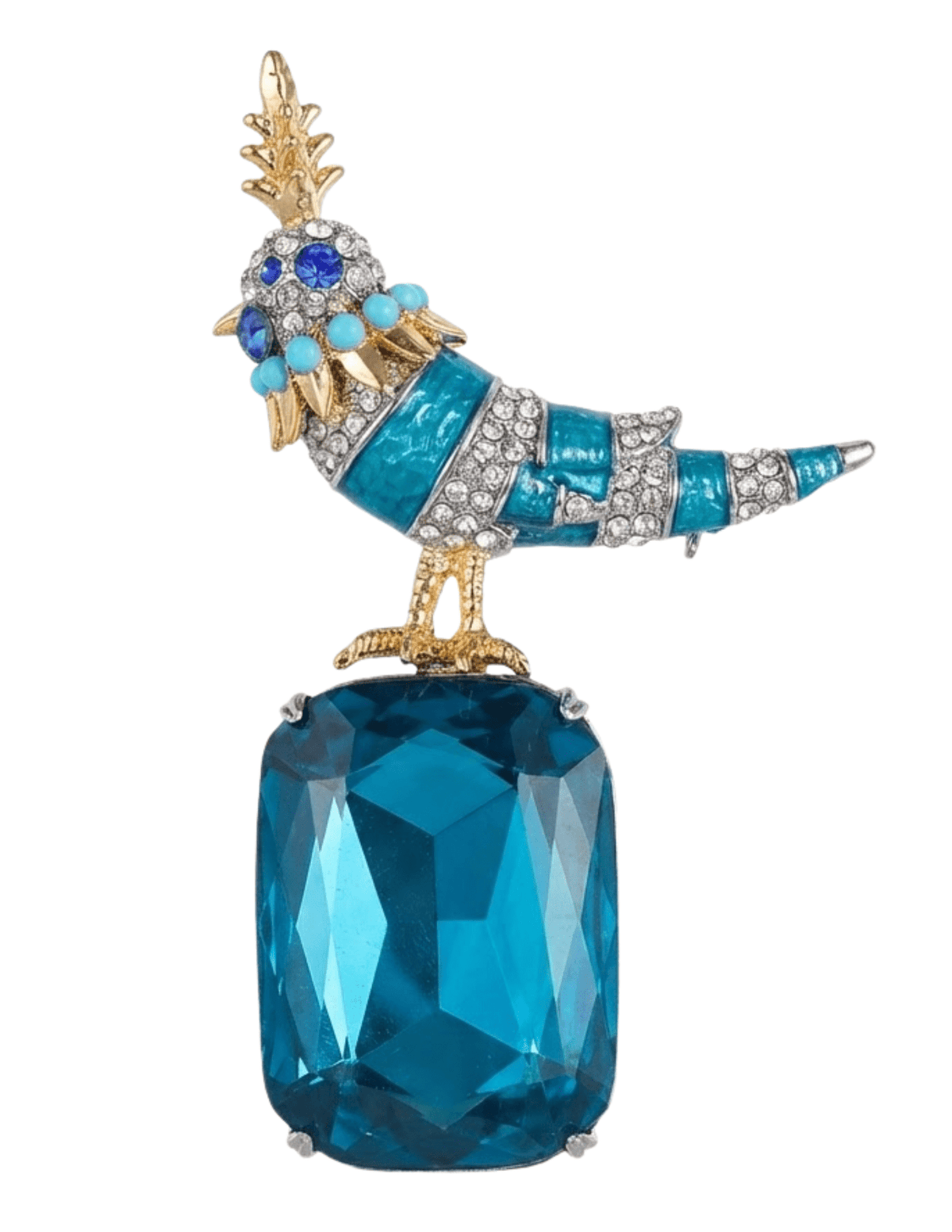 Fleur de Camélia Taya Bird on Rock XL Brooch in Blue