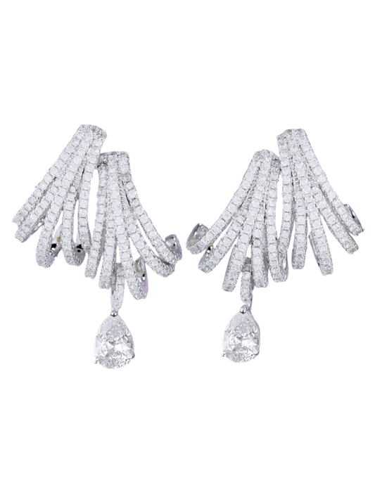 Fleur de Camélia Vicky Dangle Earrings in silver with cubic zirconia embellishments.