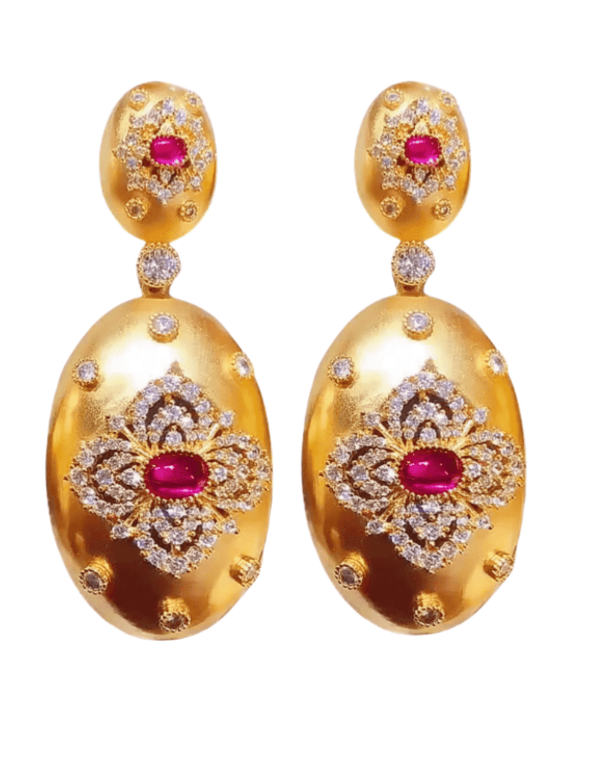 Fleur de Camélia Bruna Dangle Earrings in gold-tone with red gemstone details