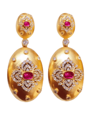 Fleur de Camélia Bruna Dangle Earrings in gold-tone with red gemstone details