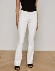 front view of L'AGENCE Cara Low-Rise Bootcut Jeans in Blanc
