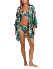 Front view of L’AGENCE Caterina Open Front Kimono in green butterfly print