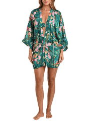 Front view of L’AGENCE Caterina Open Front Kimono in green butterfly print