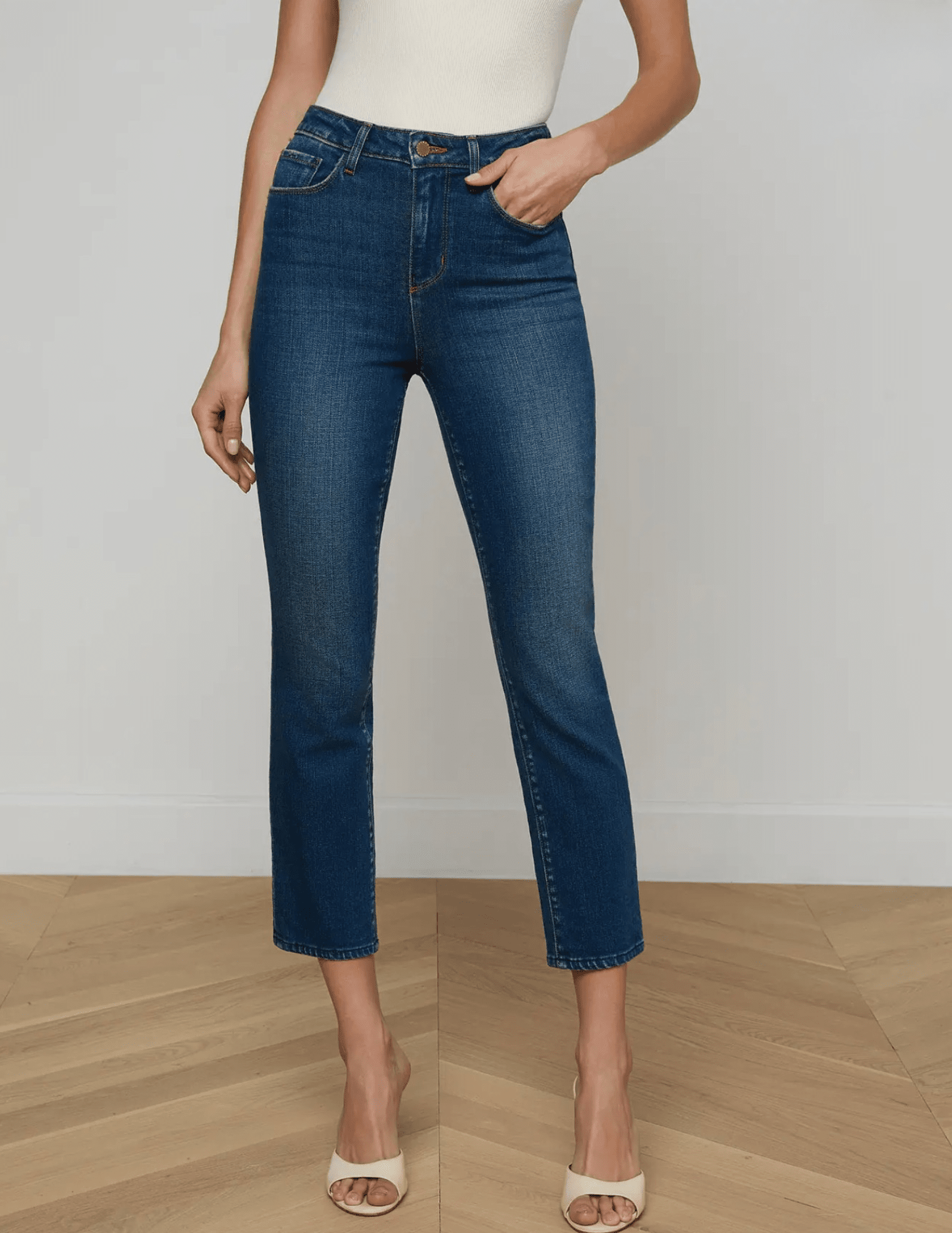Front view of L'AGENCE Celestia Ultra High Rise Slim Jeans in Meridian
