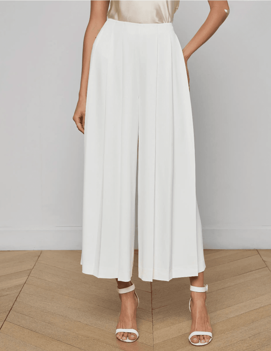 Front view of L'AGENCE Novalynn Cropped Pleated Wide Leg Pant in White