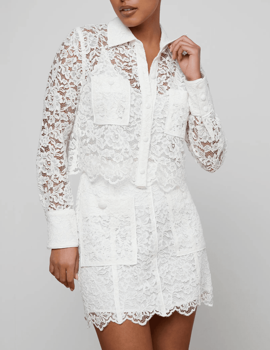 Front view of L'AGENCE Roelle Lace Blouse in Ivory
