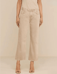 Front view of L'AGENCE Wanda High Rise Cropped Wide Leg Jean in Biscuit