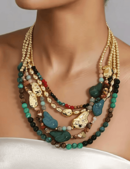 Front view of St. Barths La Robe Lulu layered beaded necklace in multi