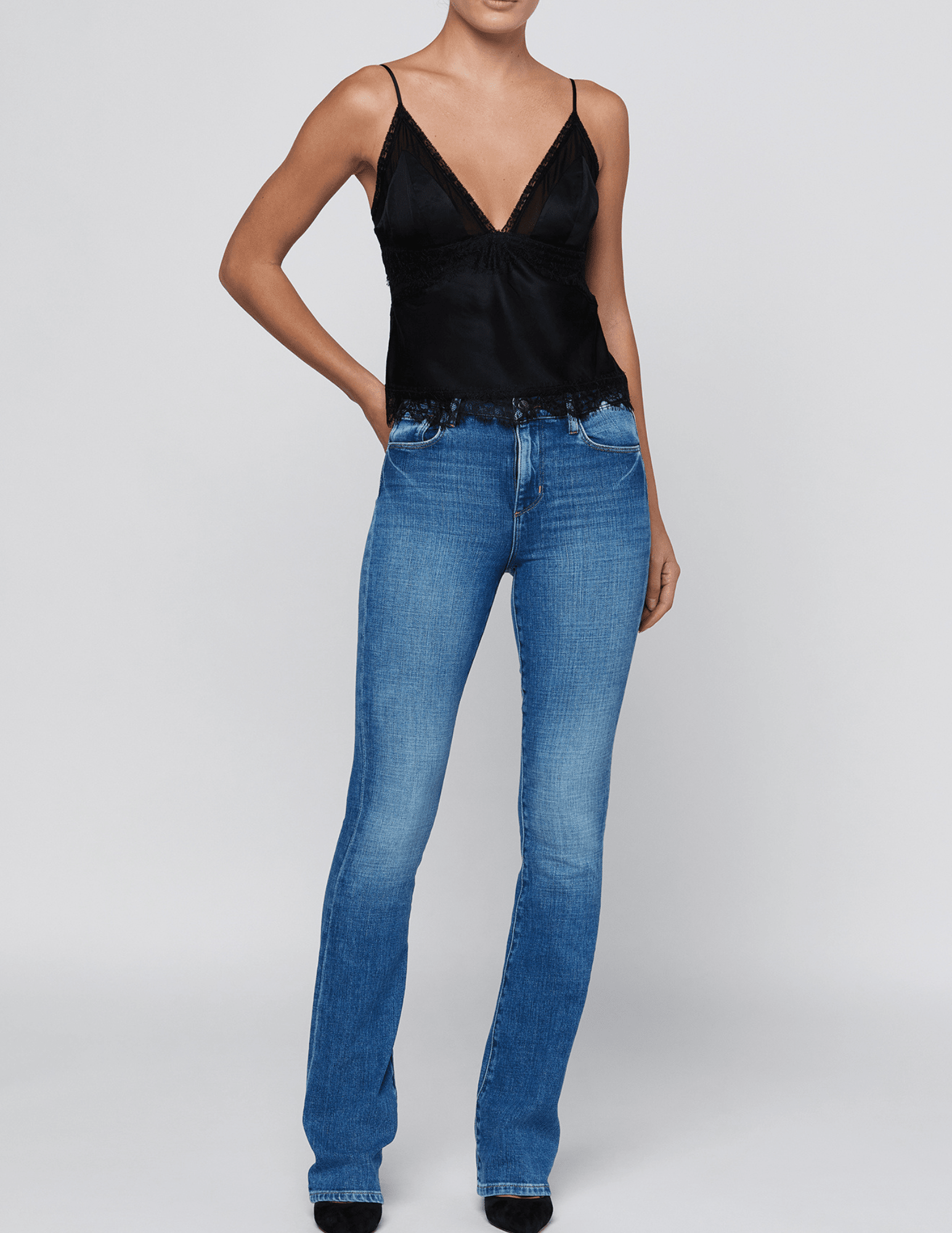 L'AGENCE Elka Mesh Lace Cami in Black ful body view
