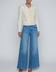 L'Agence Una Knit Metallic Cardigan in Ivory Gold Multi