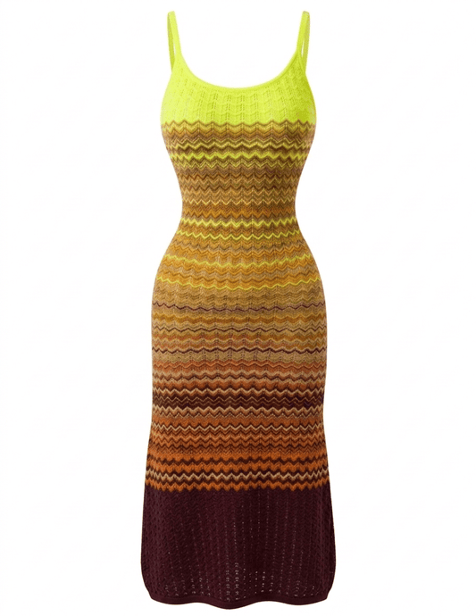 St. Barths La Robe - PRE-ORDER-St. Barths La Robe Tifa Chevron Knit Cover-Up in Neon Yellow and Burgundy - Buy Online