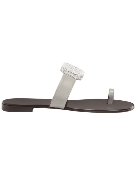Giuseppe Zanotti Blahir Flat Embellished Sandal in Grey Leather with C