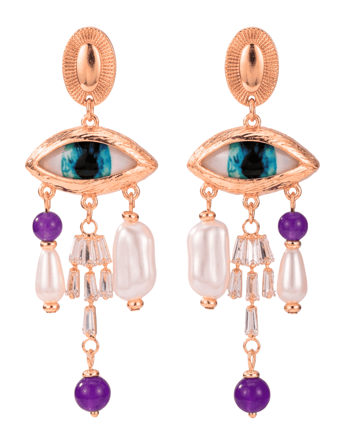 Maison Verrou Cory Statement Earrings in Purple and Rose Gold