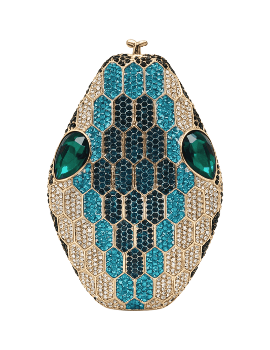 Austin Blaze Khaleesi Embellished Snake Clutch in Blue & Gold