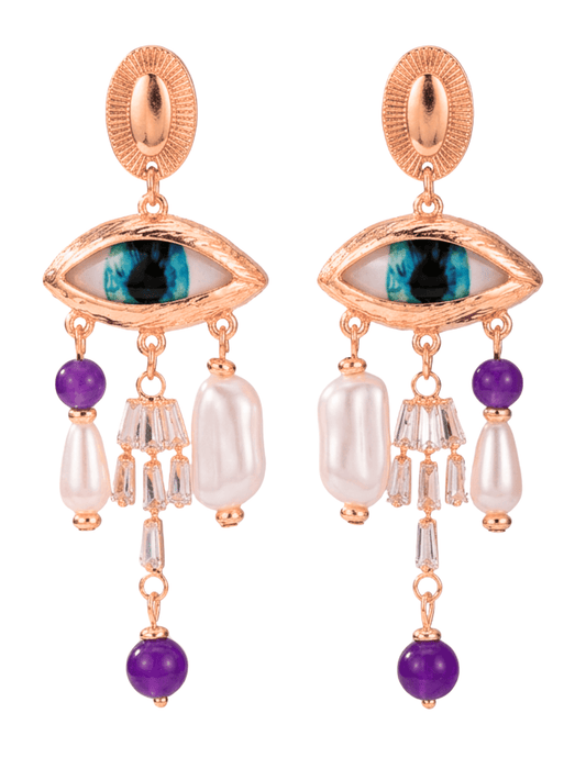 Maison Verrou Cory Statement Earrings in Purple and Rose Gold