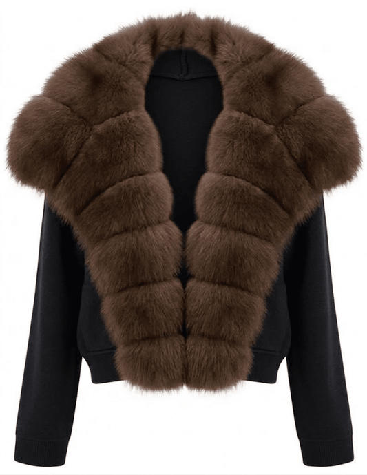 PRE-ORDER-Steven Dann Bonnie Fox Collar Cardigan in Black & Sable