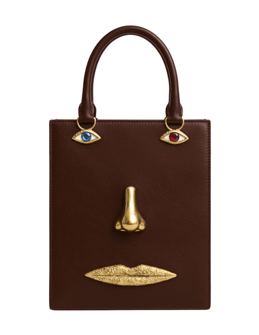 PRE-ORDER-MAISON VERROU Celeste Face Leather Handbag in Dark Chocolate