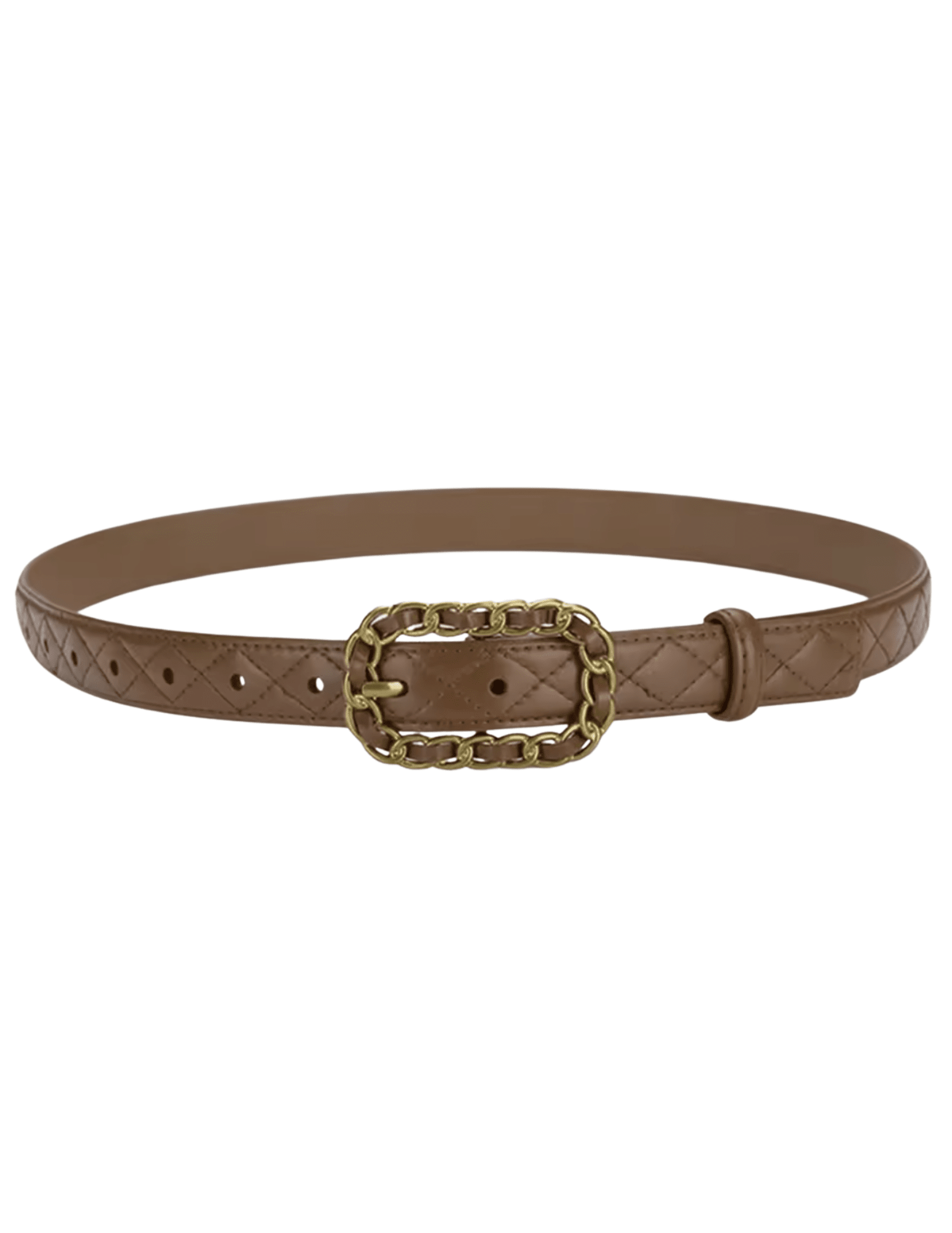 Fleur de Camélia - Fleur de Camélia Kimmy Quilted Leather Chain Buckle Belt in Brown - Buy Online