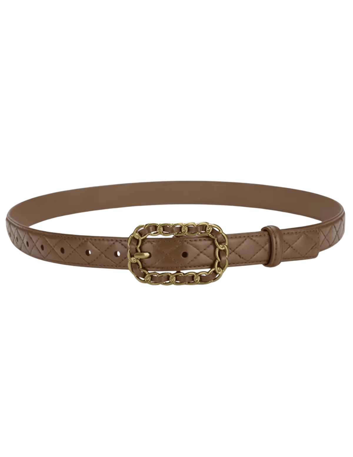 Fleur de Camélia - Fleur de Camélia Kimmy Quilted Leather Chain Buckle Belt in Brown - Buy Online