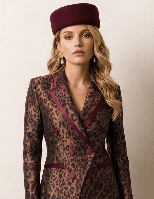 PRE-ORDER-Fleur de Camélia Madeline Pillbox Hat in Burgundy