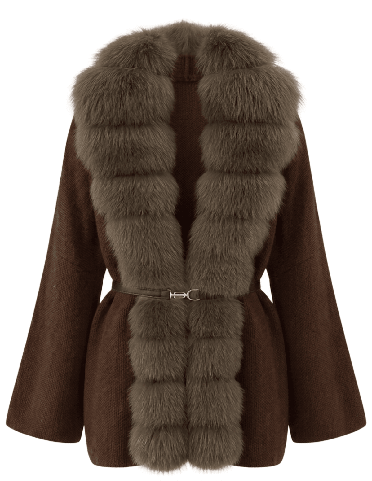 Steven Dann Georgia Fox Collar Belted Cardigan in Dark Coffee
