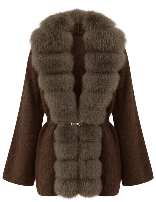 Steven Dann Georgia Fox Collar Belted Cardigan in Dark Coffee