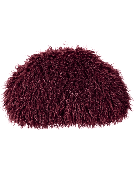 Fleur de Camélia Sydney Oversized Fuzzy Pouch Clutch in Burgundy