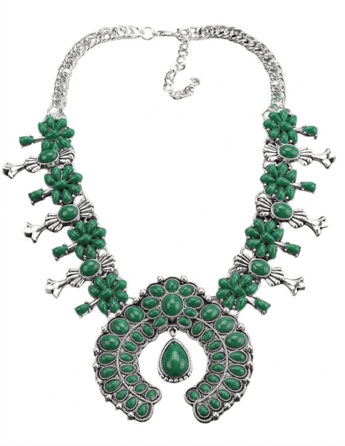 Austin Blaze Turquoise Squash Blossom Statement Necklace in Green