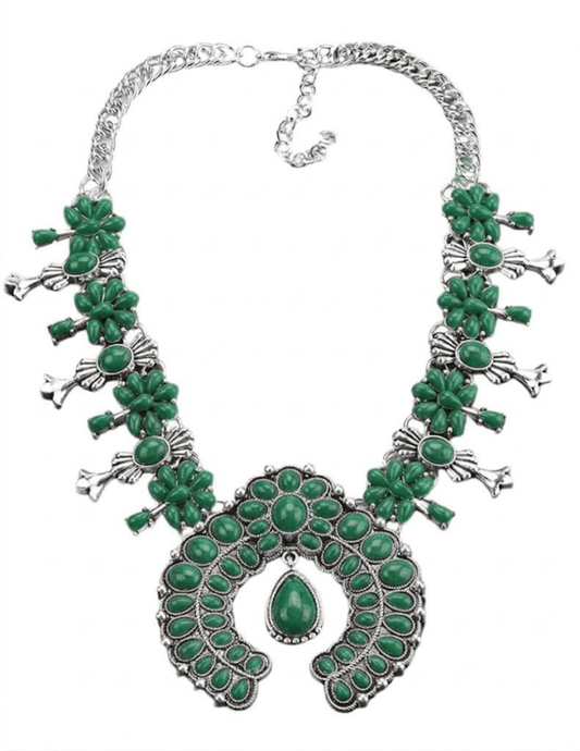 Austin Blaze Turquoise Squash Blossom Statement Necklace in Green