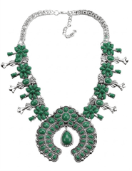 Austin Blaze Turquoise Squash Blossom Statement Necklace in Green