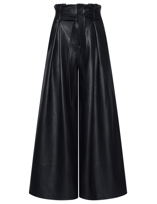 PRE-ORDER-L'AGENCE Lowen Paperbag Cropped Vegan Leather Pant in Black
