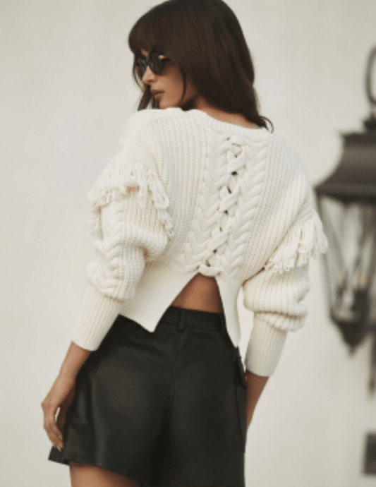 PRE-ORDER-L'AGENCE Ottavia Lace Back Pullover in Ivory