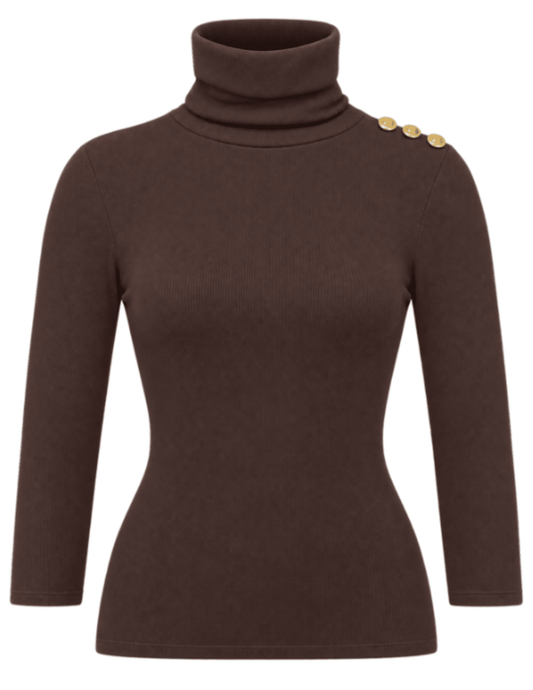L'AGENCE Aja Three Quarter Sleeve Turtleneck in Dark Java