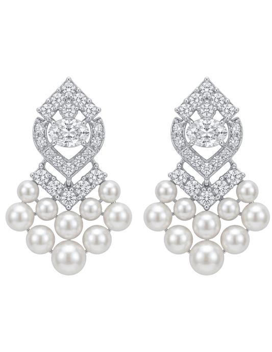 Fleur de Camélia Luciana Statement Earrings in Silver & Pearl