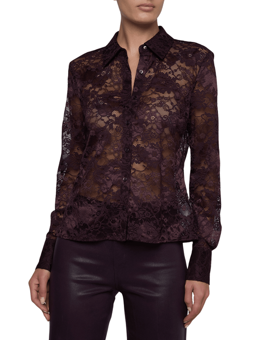 L'AGENCE Maia Lace Blouse in Dark Malbec