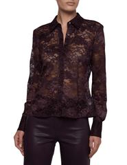 L'AGENCE Maia Lace Blouse in Dark Malbec