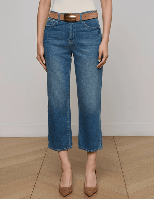 L'AGENCE June High Rise Cropped Stovepipe Jean in Fresno front model view