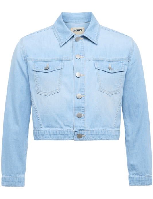 L’AGENCE Koda Cropped Denim Jacket in Dakota front view