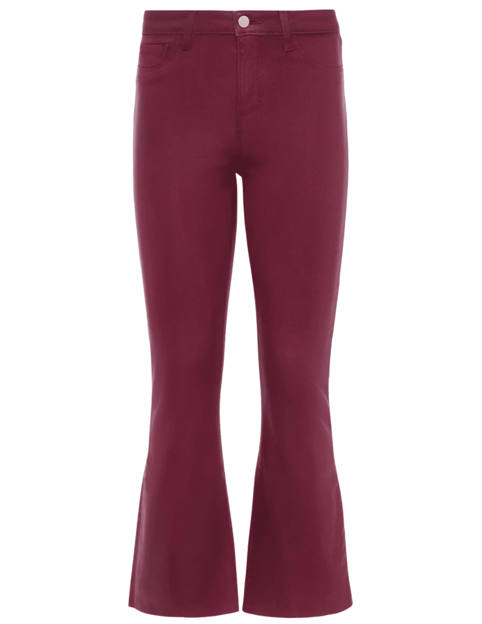 L’AGENCE Kendra High Rise Cropped Coated Jeans in Dark Port – Maroon Flared Denim Pants 